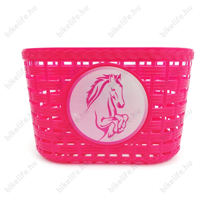 Gyerek kosár lovas mintával, műanyag, rácsos, pink