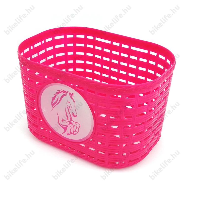 Gyerek kosár lovas mintával, műanyag, rácsos, pink