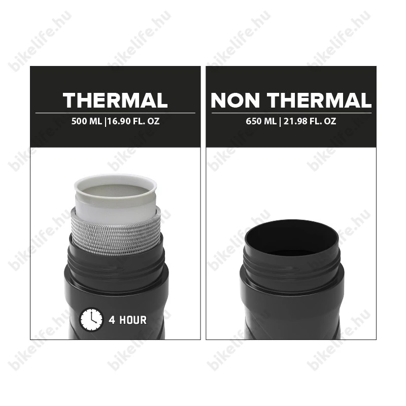 Polisport T500 thermo kulacs, fekete színű, kivehető betéttel, 500 / 650ml