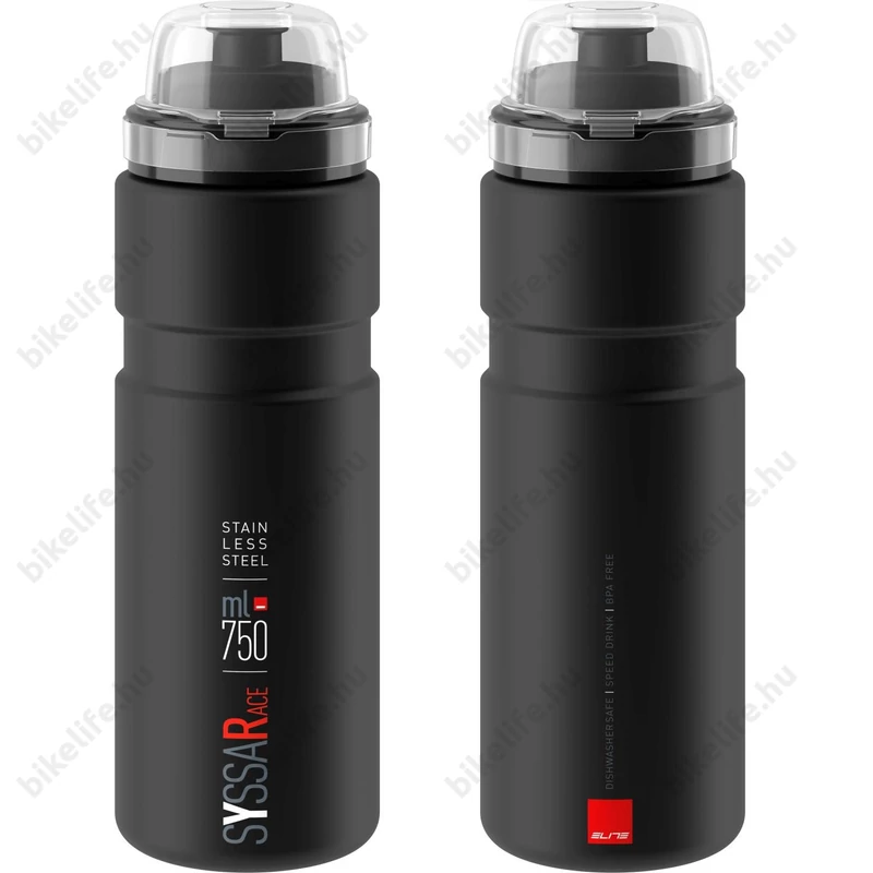 Elite Syssa rozsdamentes acél kerékpáros kulacs 750ml mattfekete zárható kupakkal