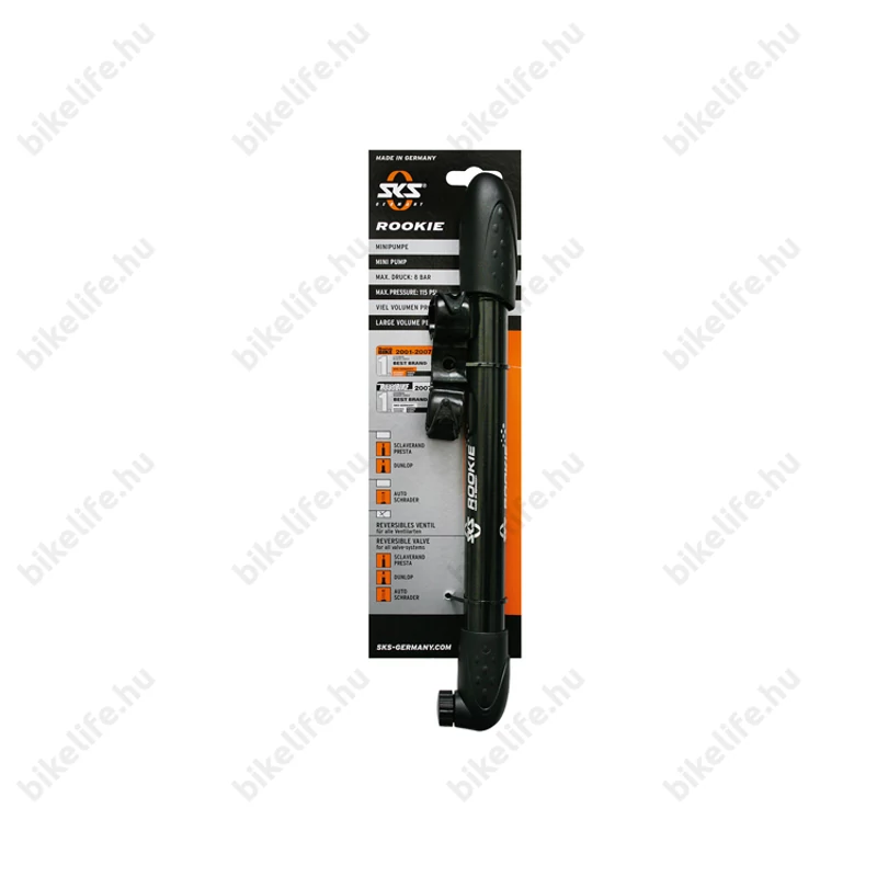 SKS Rookie kerékpáros minipumpa 320mm/6bar fekete univerzális fejjel