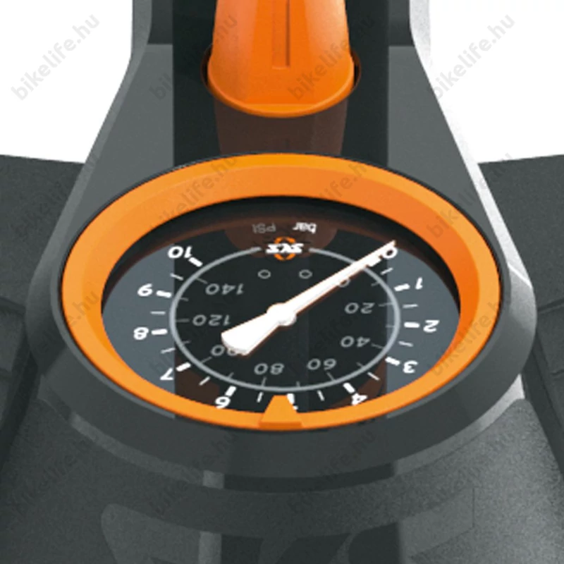 SKS Airkompressor Compact 10.0 kerékpáros műhelypumpa univerzális fejjel nyomásmérővel 10bar teljesítménnyel