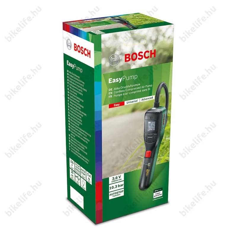 Bosch EasyPump akkumulátoros kerékpárpumpa 10 Bar nyomásig minden szeleptípushoz továbbá matrachoz és labdához
