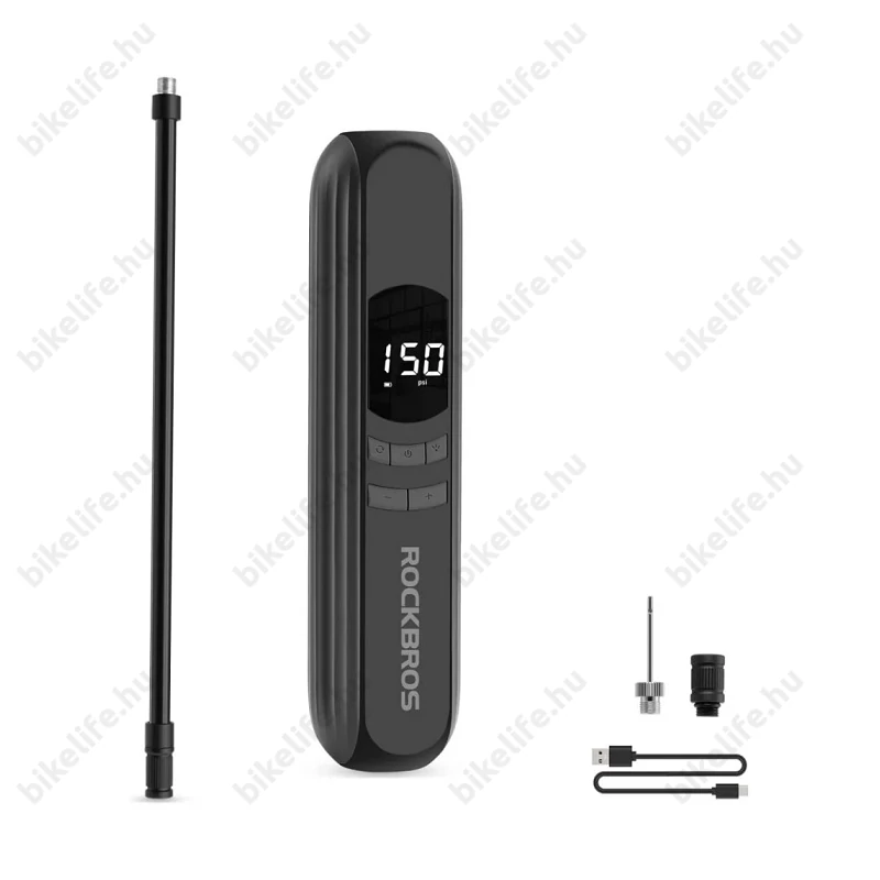 Akkumulátoros kerékpárpumpa Rockbros 10 Bar nyomásig minden szeleptípushoz továbbá matrachoz és labdához