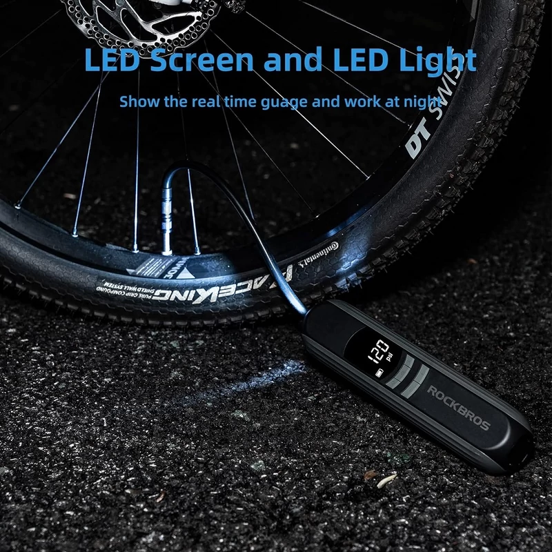 Akkumulátoros kerékpárpumpa Rockbros 10 Bar nyomásig minden szeleptípushoz továbbá matrachoz és labdához