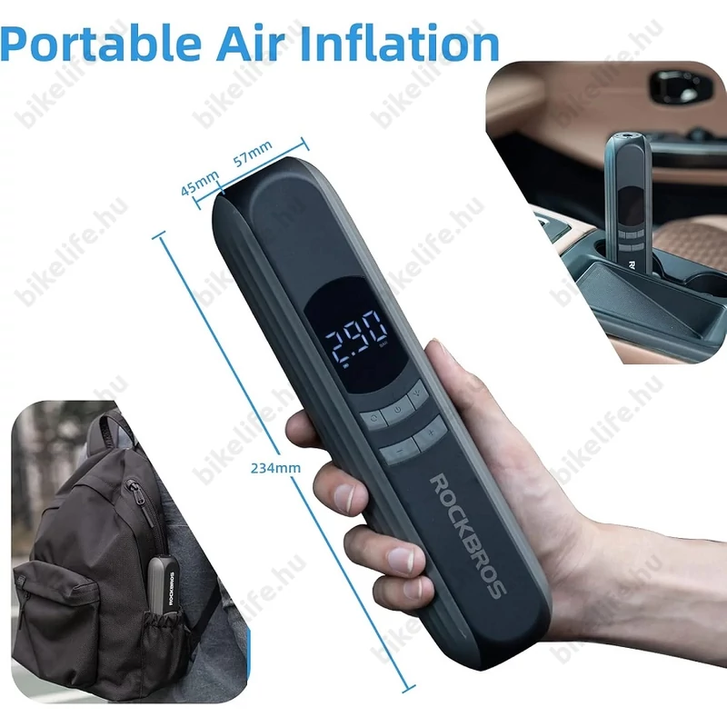 Akkumulátoros kerékpárpumpa Rockbros 10 Bar nyomásig minden szeleptípushoz továbbá matrachoz és labdához