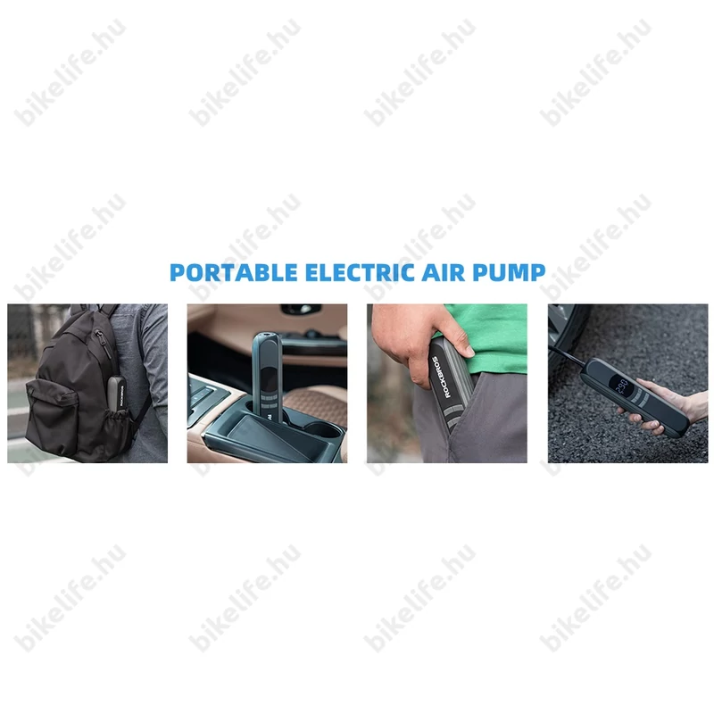 Akkumulátoros kerékpárpumpa Rockbros 10 Bar nyomásig minden szeleptípushoz továbbá matrachoz és labdához