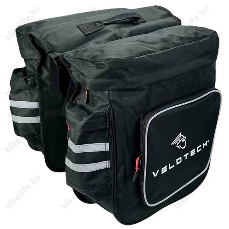 Velotech 2 részes túratáska csomagtartóra 24 liter, hevederes rögzítéssel, vízálló, fekete