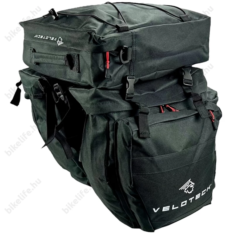 Velotech 3 részes túratáska csomagtartóra 35 liter, hevederes rögzítéssel, vízálló, fekete