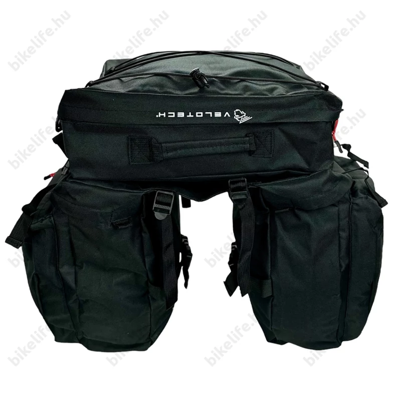 Velotech 3 részes túratáska csomagtartóra 35 liter, hevederes rögzítéssel, vízálló, fekete
