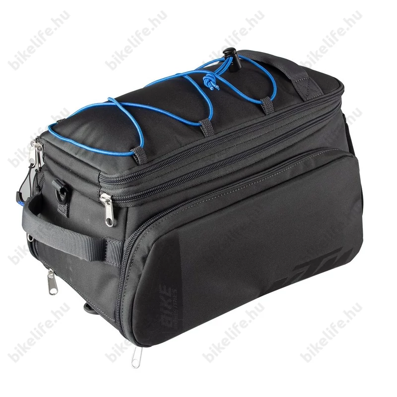 KTM Sport Trunk Bag Racktime csomagtartóra szerelhető táska, 32L űrtartalom, szürke, kék leszorítóval