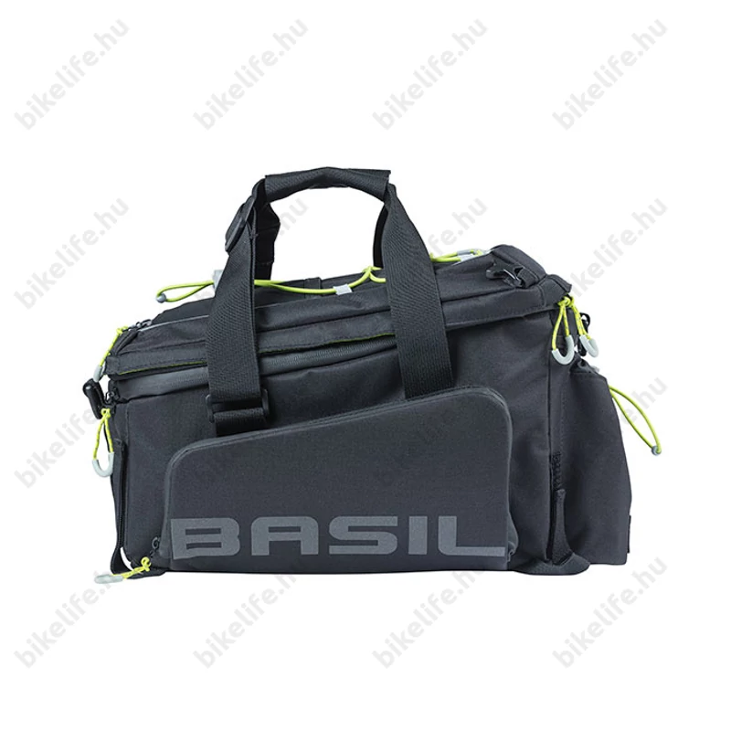 Basil Miles XL Pro táska csomagtartóra 9-36L bővíthető kapacitás, adapter nélkül, fekete/lime