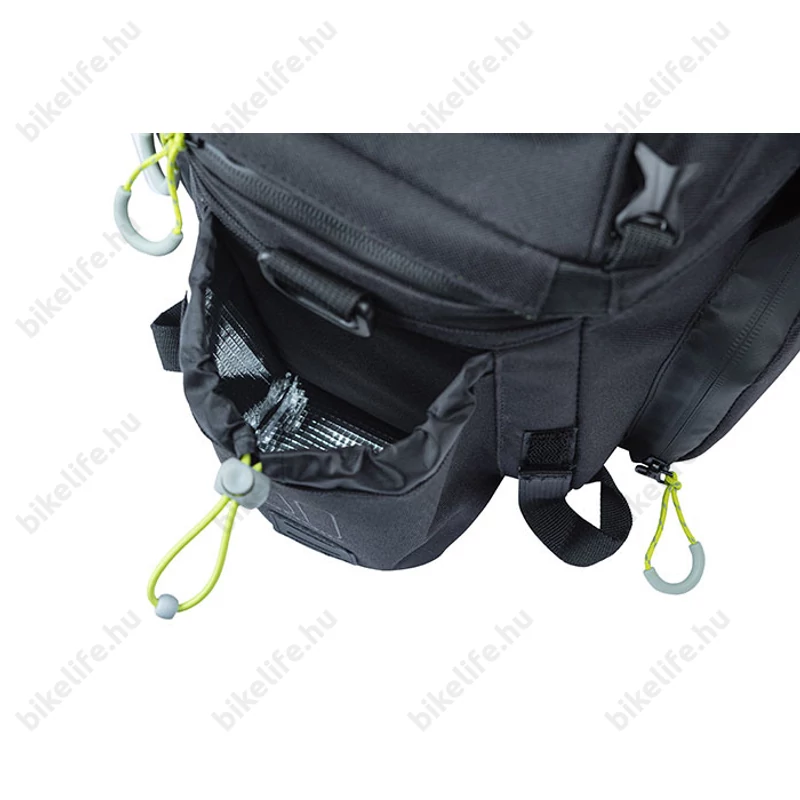 Basil Miles XL Pro táska csomagtartóra 9-36L bővíthető kapacitás, adapter nélkül, fekete/lime