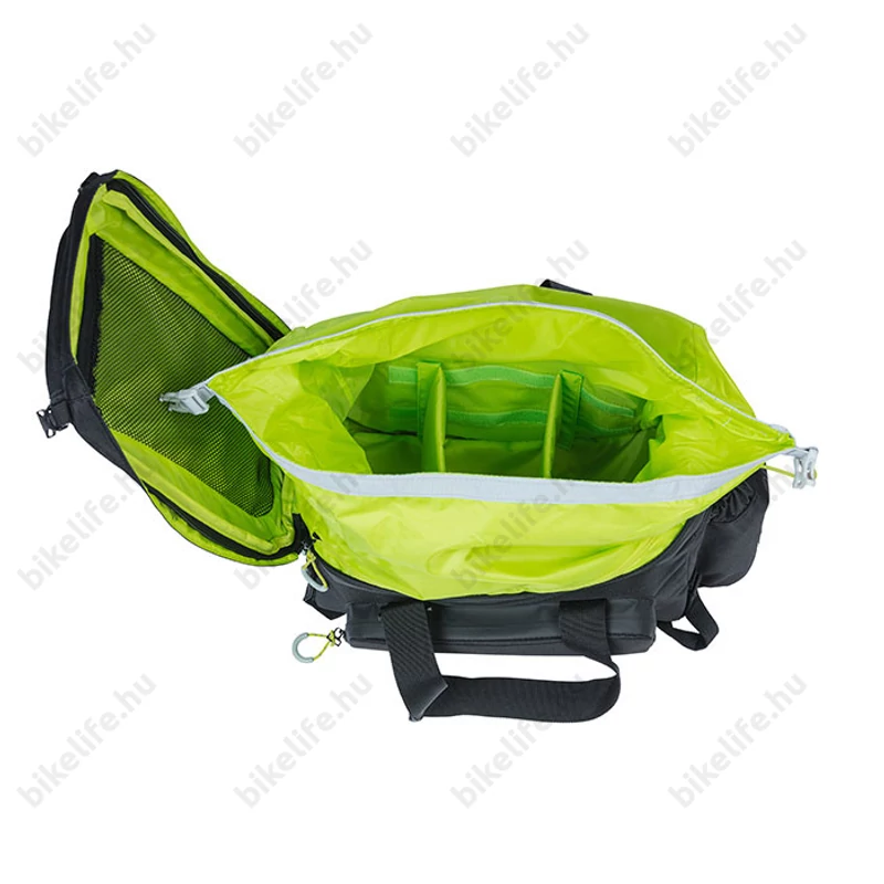 Basil Miles XL Pro táska csomagtartóra 9-36L bővíthető kapacitás, adapter nélkül, fekete/lime