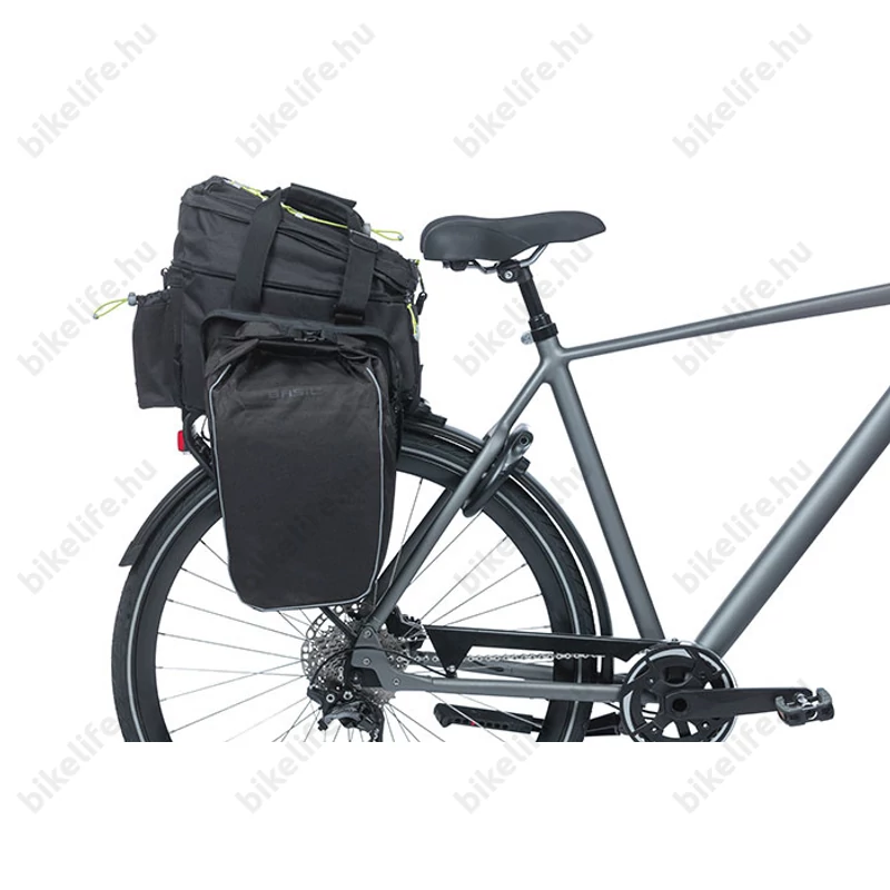 Basil Miles XL Pro táska csomagtartóra 9-36L bővíthető kapacitás, adapter nélkül, fekete/lime
