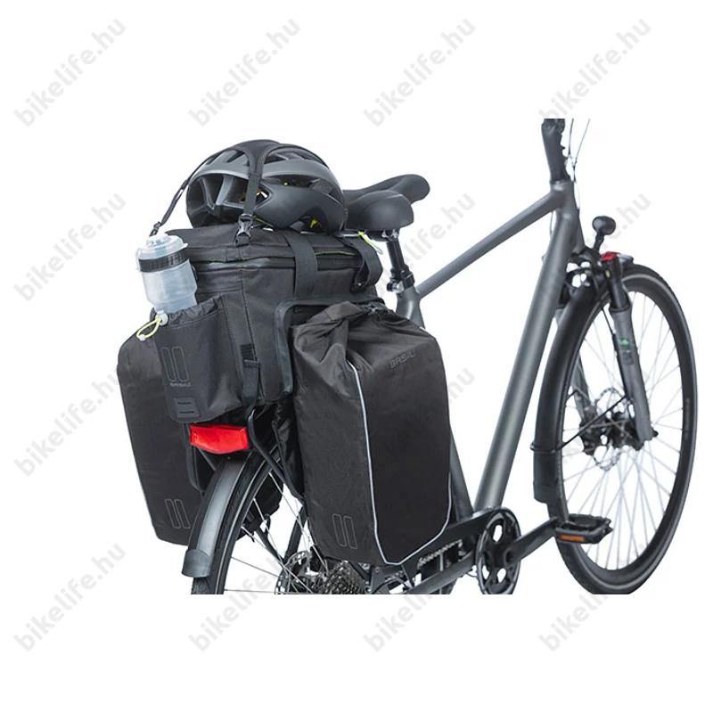 Basil Miles XL Pro táska csomagtartóra 9-36L bővíthető kapacitás, adapter nélkül, fekete/lime