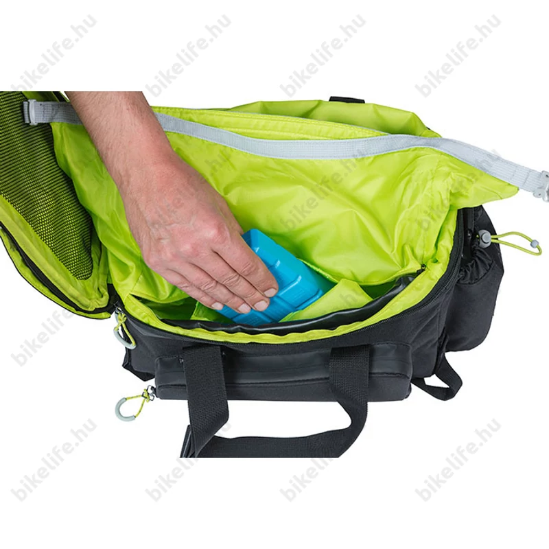 Basil Miles XL Pro táska csomagtartóra 9-36L bővíthető kapacitás, adapter nélkül, fekete/lime