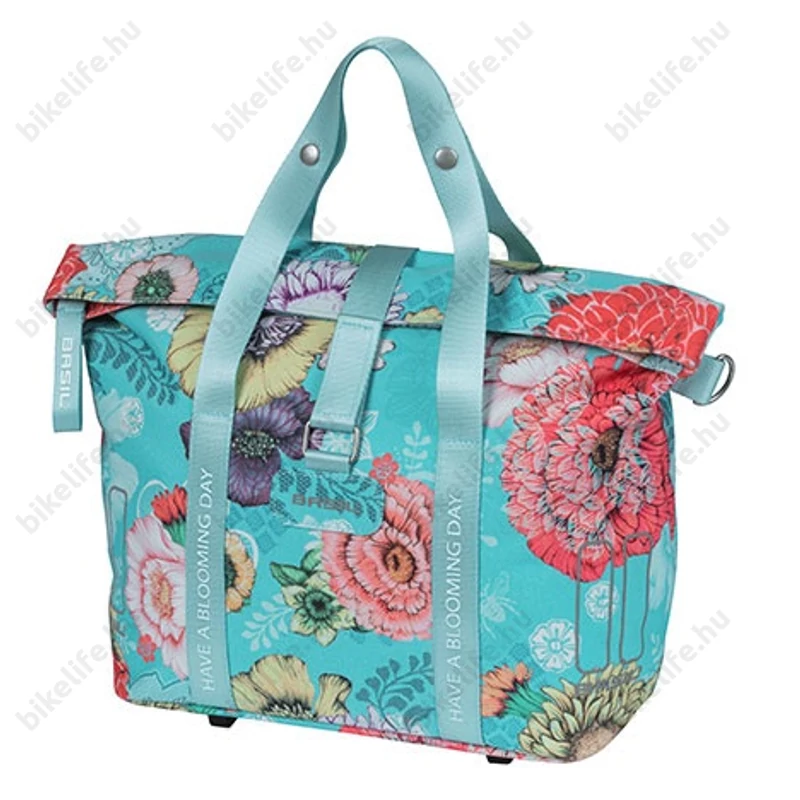 Basil BLoom Field Handbag táska csomagtartóra vagy kormányra 8-11L kapacitás kék-virágos színű