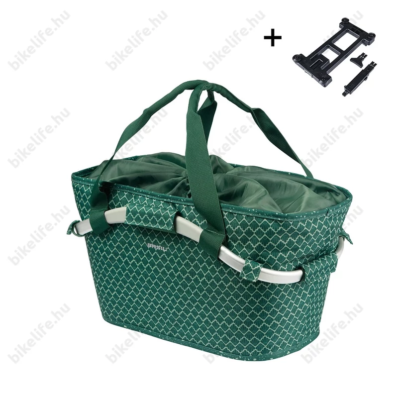 Basil Flair Carry All kosár csomagtartóra Mik 2.0 adapterrel 18 liter kapacitással zöld színben