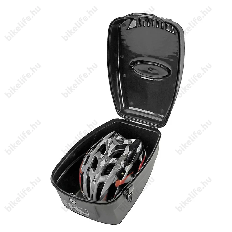 Doboz csomagtartóra, zárható, merev falú műanyag, 17 liter űrtartalommal, fekete