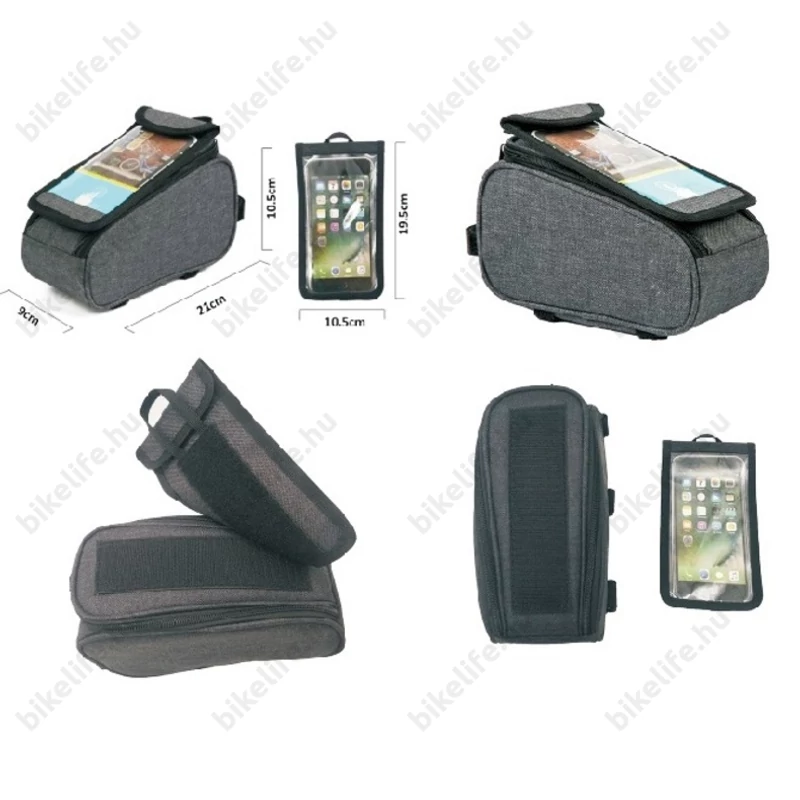 Velotech váztáska felsőcsőre nagy telefontartós, 2,2l, szürke