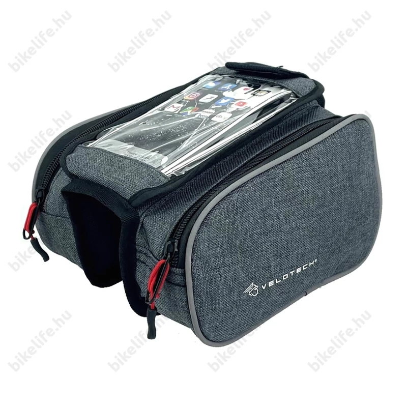 Velotech váztáska felsőcsőre 3 részes, telefontartóval, szürke