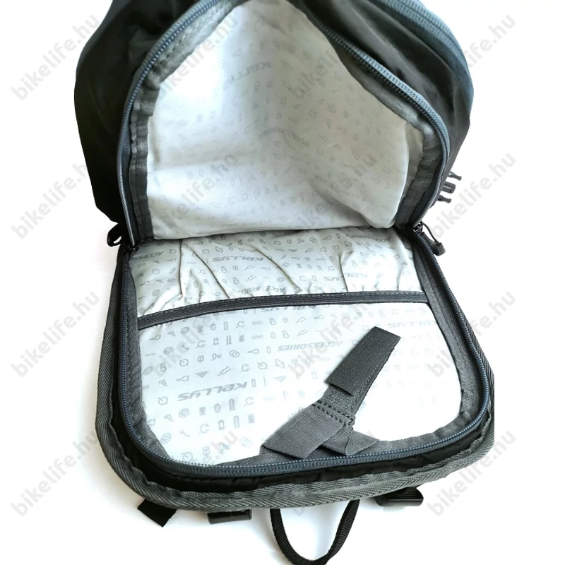 Kellys Lane kerékpáros hátizsák 16L-es, italtartó zsák nélkül, esővédő huzat, protektor, bukó tartó, fekete