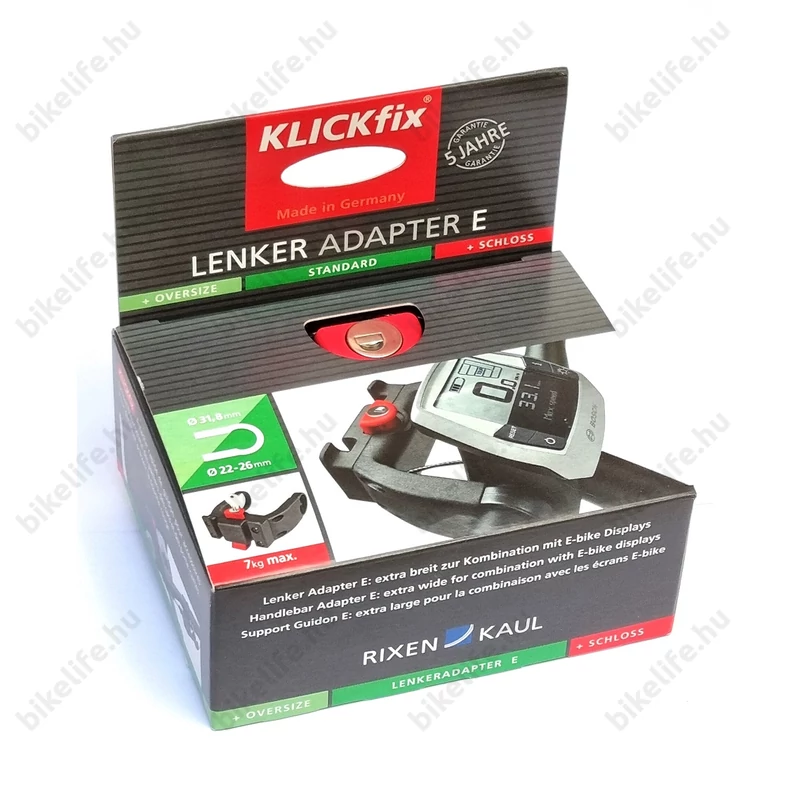 Klickfix zárható kosár és táskatartó adapter kormányra 22-31,8 mm átmérőig 7kg terhelhetőséggel