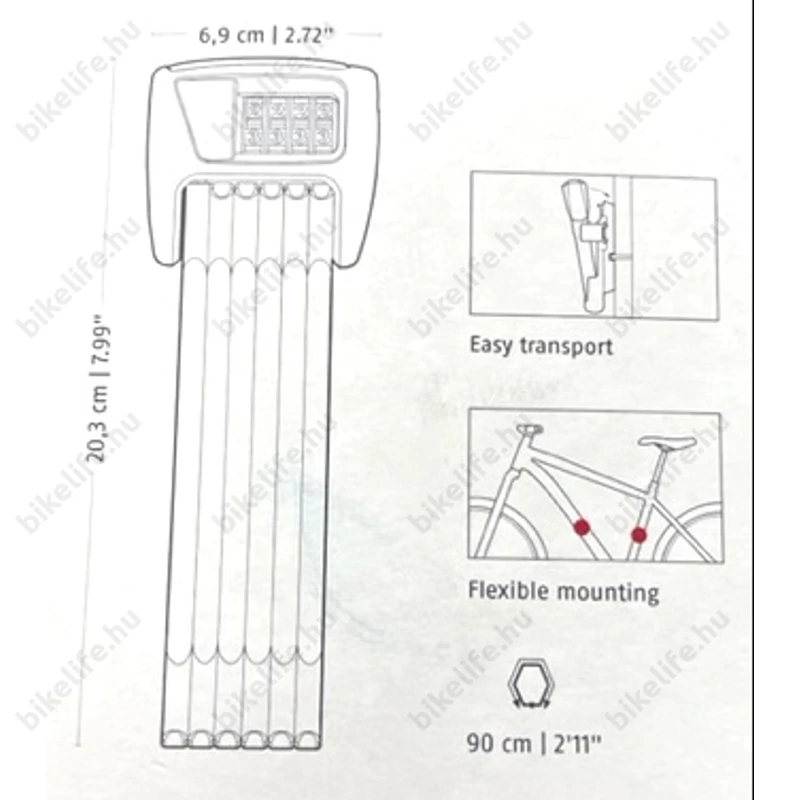 Abus Bordo számkombinációs összehajtható lakat LED világítással 90cm hosszú