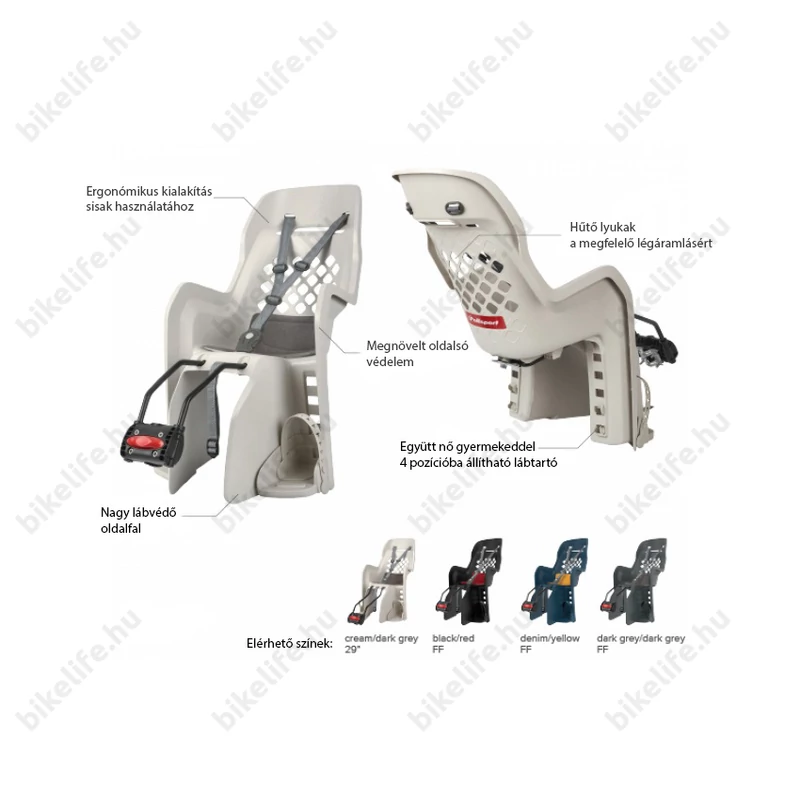 Polisport Joy gyerekülés hátra, vázra szerelhető, neon sárga, sötétszürke párnával