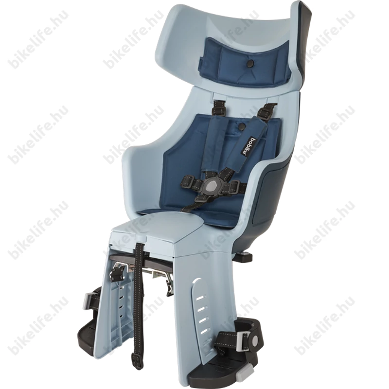 Bobike Exclusive Tour gyerekülés hátsó vázra 22kg-ig, 3 pontos öv, famer kék, LED-es