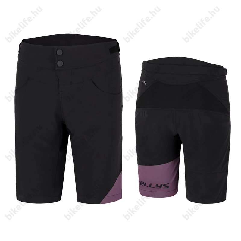 Kellys Levitate kerékpáros rövid nadrág, női, betét nélküli szabadidős, fekete/lila L