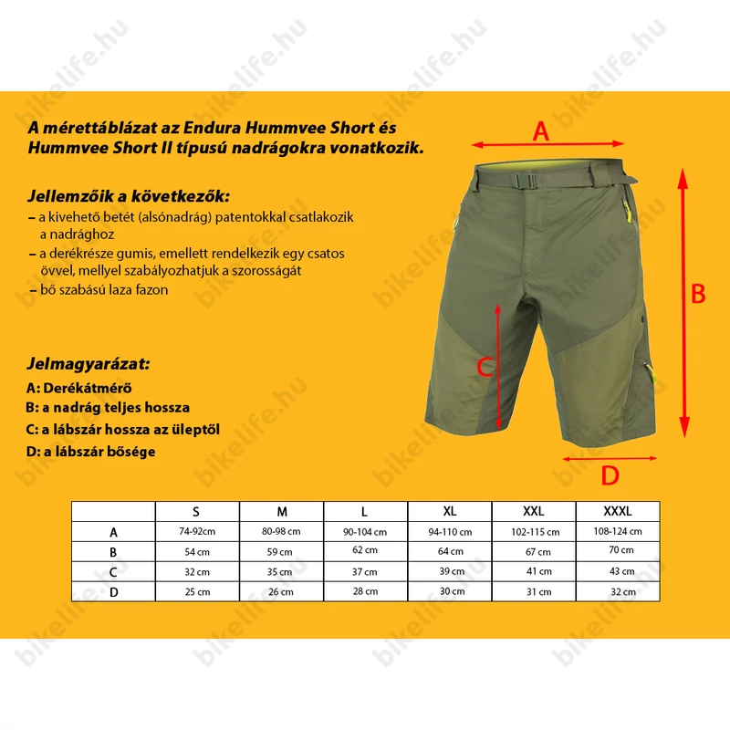 Endura Hummvee Short kivehető betétes kerékpáros nadrág fekete XXXL-es