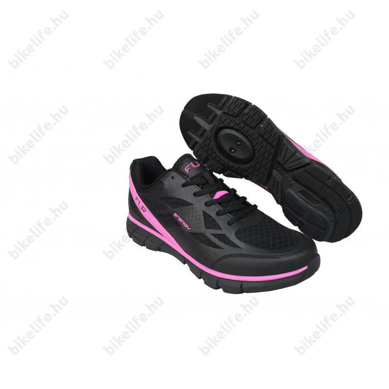 FLR Energy szabadidő/spining cipő, Active talp, klasszikus fűző, fekete/pink 39-es