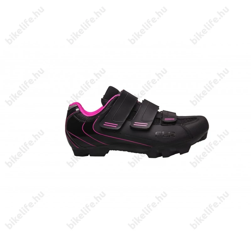 FLR Elite F-55 MTB cipő, 3 tépőzáras rögzítés, 41-es méret, fekete/pink