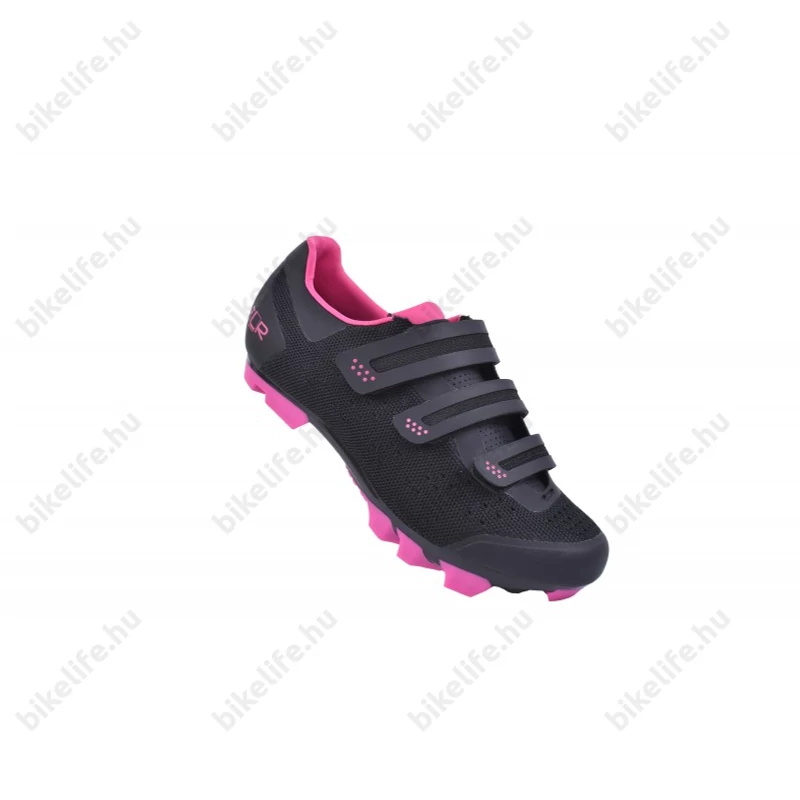 FLR F-55 Knit MTB cipő, 3 tépőzáras rögzítés, 38-as méret fekete/pink