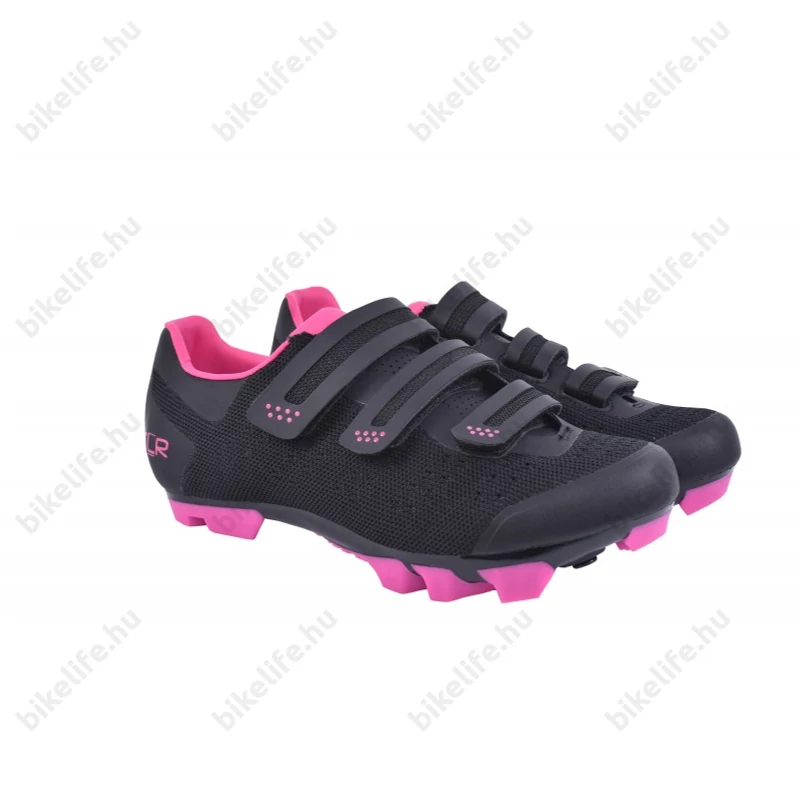 FLR F-55 Knit MTB cipő, 3 tépőzáras rögzítés, 38-as méret fekete/pink