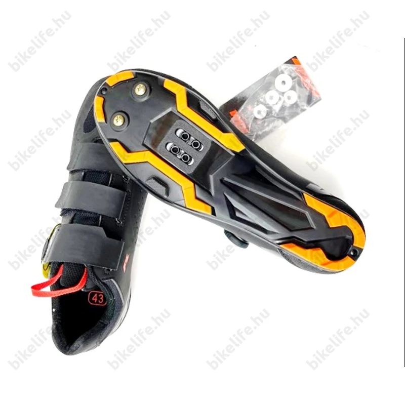 Cipő MTB KTM Factory Line fekete/narancs, damilos rögzítés, 43-as