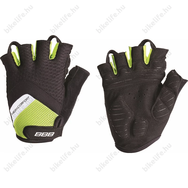 BBB BBW-41 HighComfortGel kerékpáros kesztyű rövid ujjú, zselés-emlékező habos tenyérérsz, fekete/neon sárga M