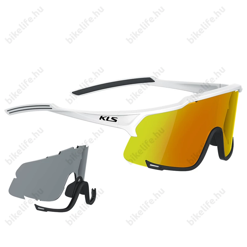 Kellys Dice Shiny White szemüveg 1db polarizált és 1 füst lencse, kemény tartó tok, fehér/narancs