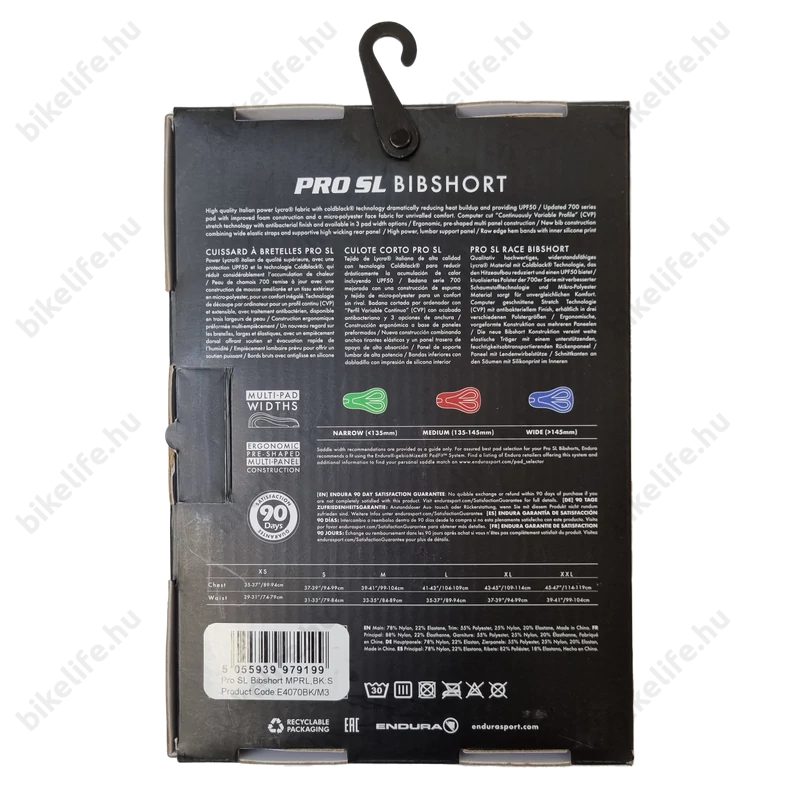 Endura Pro SL Bibshort kantáros kerékpáros rövidnadrág zselés betéttel, fekete/fehér, S-es
