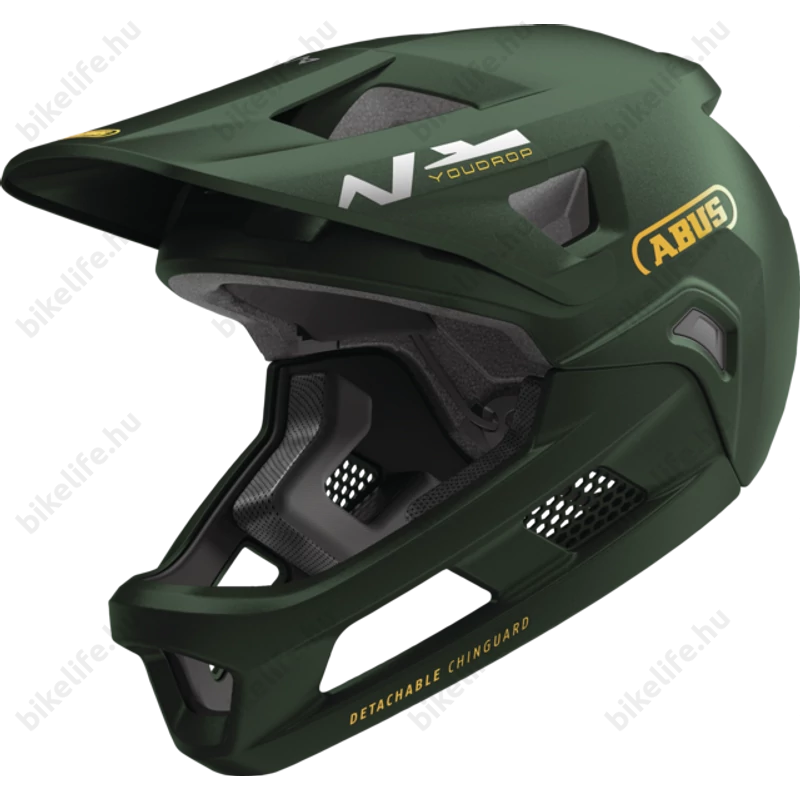 ABUS kerékpáros gyerek sisak YouDrop FF fullface S 48-55 cm moss green színben