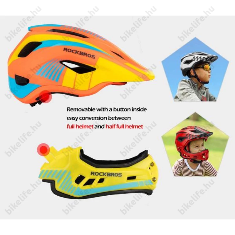 RockBros Full Face gyerek bukósisak fekete/kék/narancs M 53-58cm