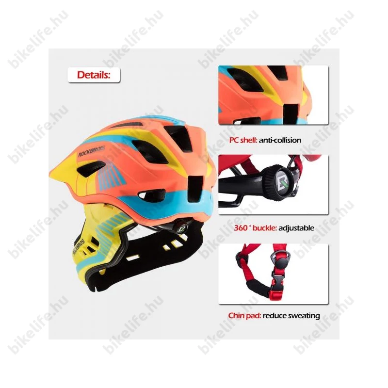 RockBros Full Face gyerek bukósisak citrom/kék/narancs M 53-58cm
