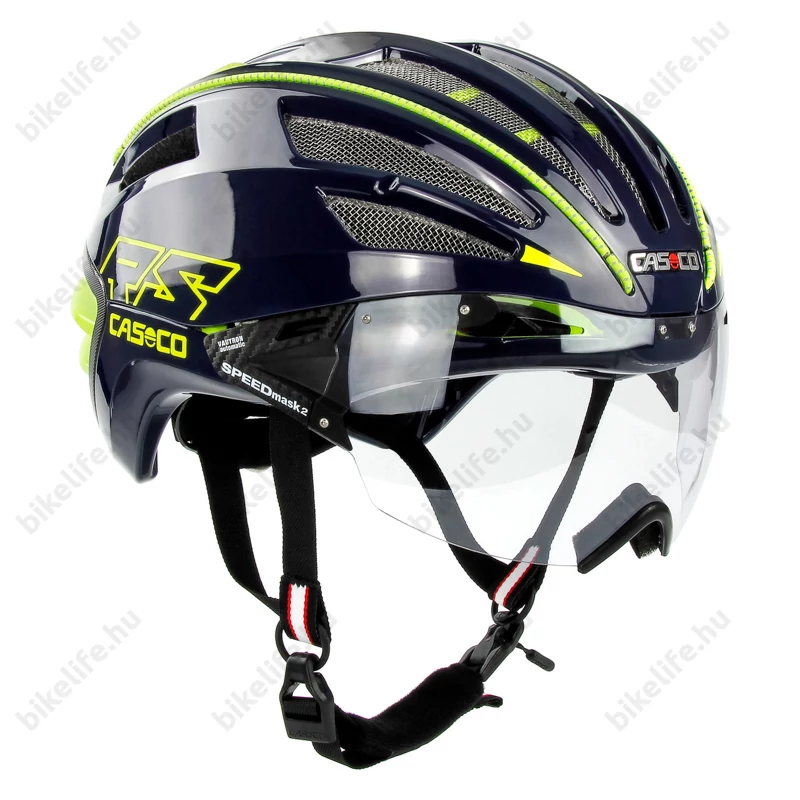 Casco Speedairo 2 RS országúti bukósisak Vautron (fényre sötétedő) lencsével, kék/neon sárga M 54-59cm