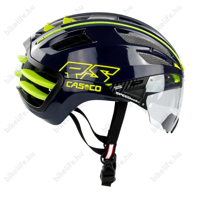 Casco Speedairo 2 RS országúti bukósisak Vautron (fényre sötétedő) lencsével, kék/neon sárga L 59-62cm