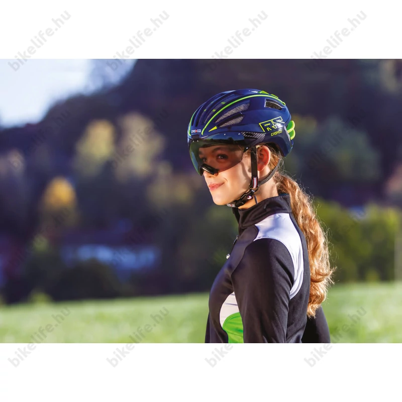 Casco Speedairo 2 RS országúti bukósisak Vautron (fényre sötétedő) lencsével, kék/neon sárga M 54-59cm