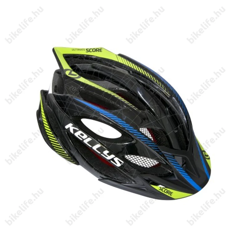 Kellys KLS Score kerékpáros bukósisak fekete/kék/lime M/L-es 58-61cm