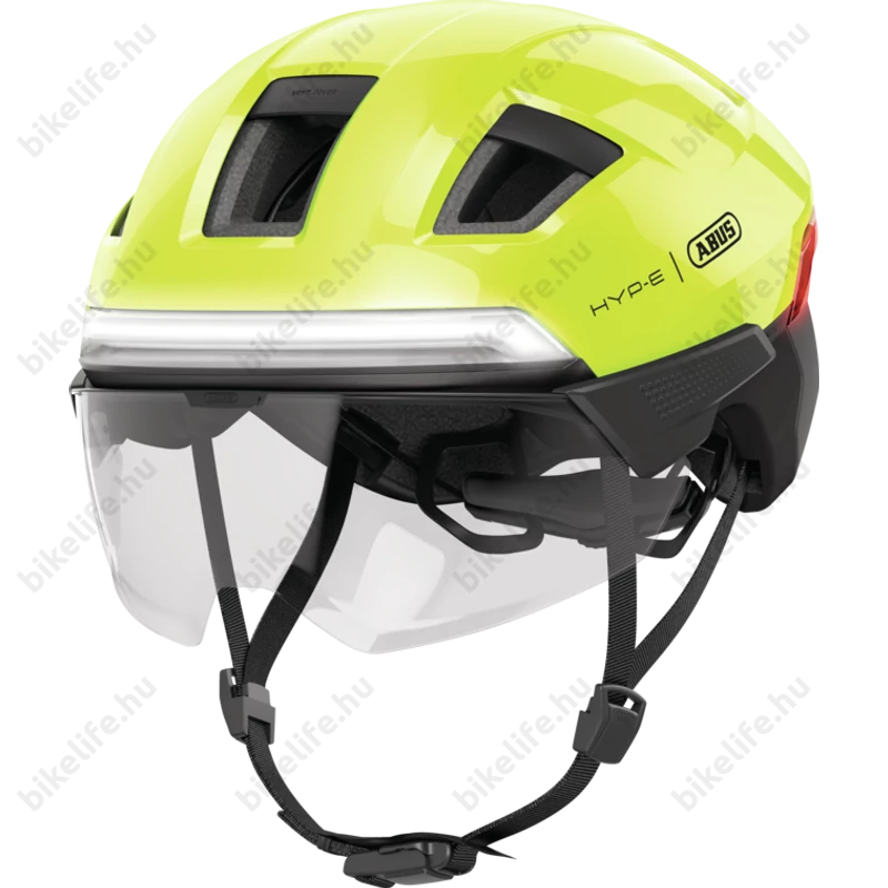 Abus HYP-E ACE kerékpáros bukósisak első és hátsó világítással index jelzővel mágneses lencsével Signal Yellow M (54-58cm)