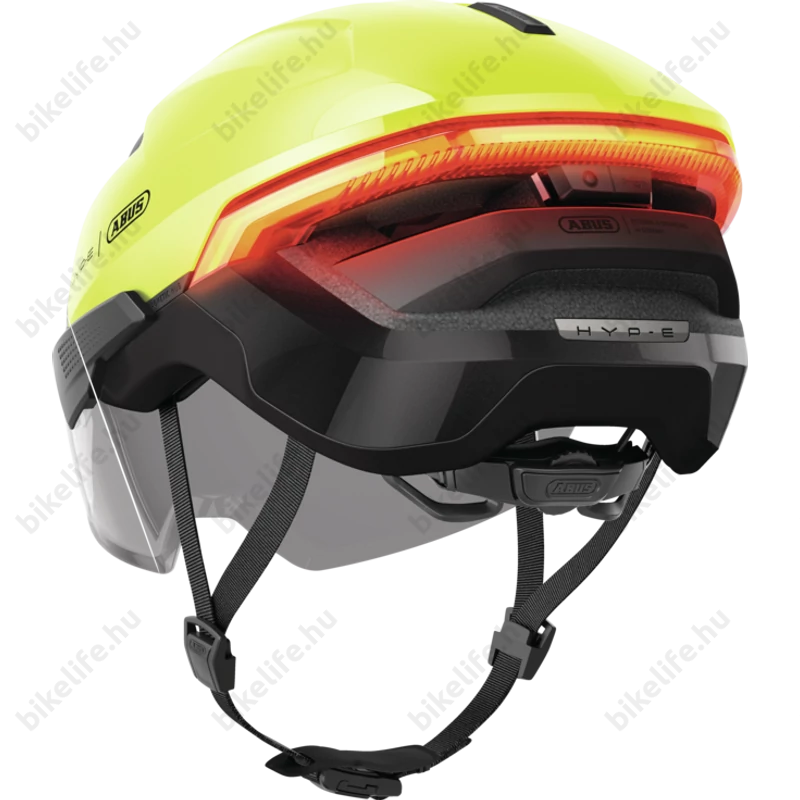 Abus HYP-E ACE kerékpáros bukósisak első és hátsó világítással index jelzővel mágneses lencsével Signal Yellow M (54-58cm)